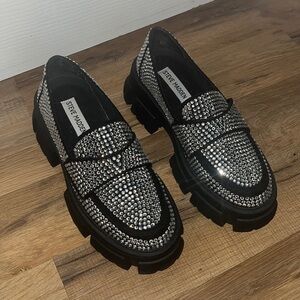 Steve Madden Women's Trifecta Rhinestone Lug-Sole Tailored Loafers